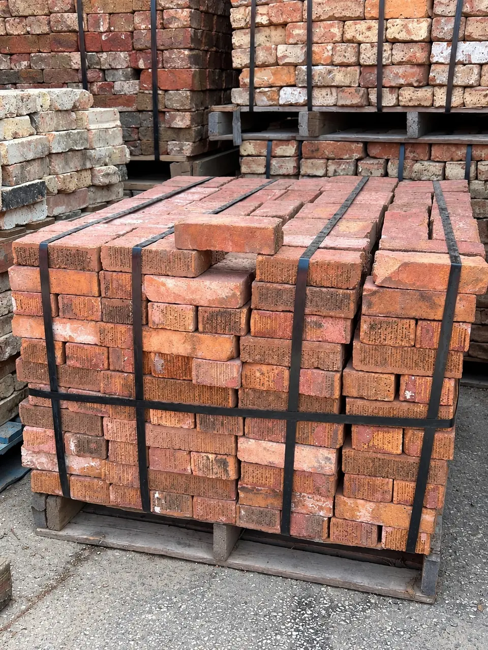 Banded pallet of vintage Alliance Clay Products red brick