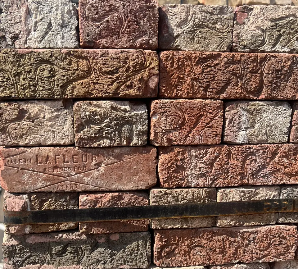 Vintage LaFleur patented textured face brick showing the LaFleur stamp