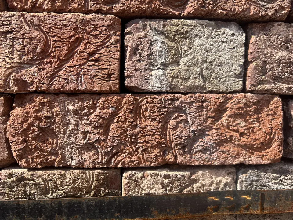 Close-up of the ornate textured face on vintage LaFleur brick